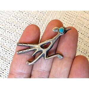 Native American Navajo Sterling Silver & Turquoise Roadrunner Pin Brooch 6.3g